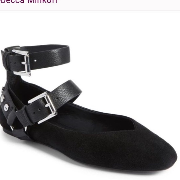 REBECCA MINKOFF | Vivica Black Suede Ballet Flats Studded Harness Women Size 8,5 - Picture 2 of 5